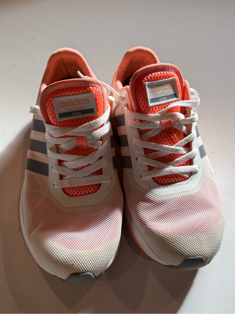 adidas Coral, White & Gray Mesh Running Sneakers